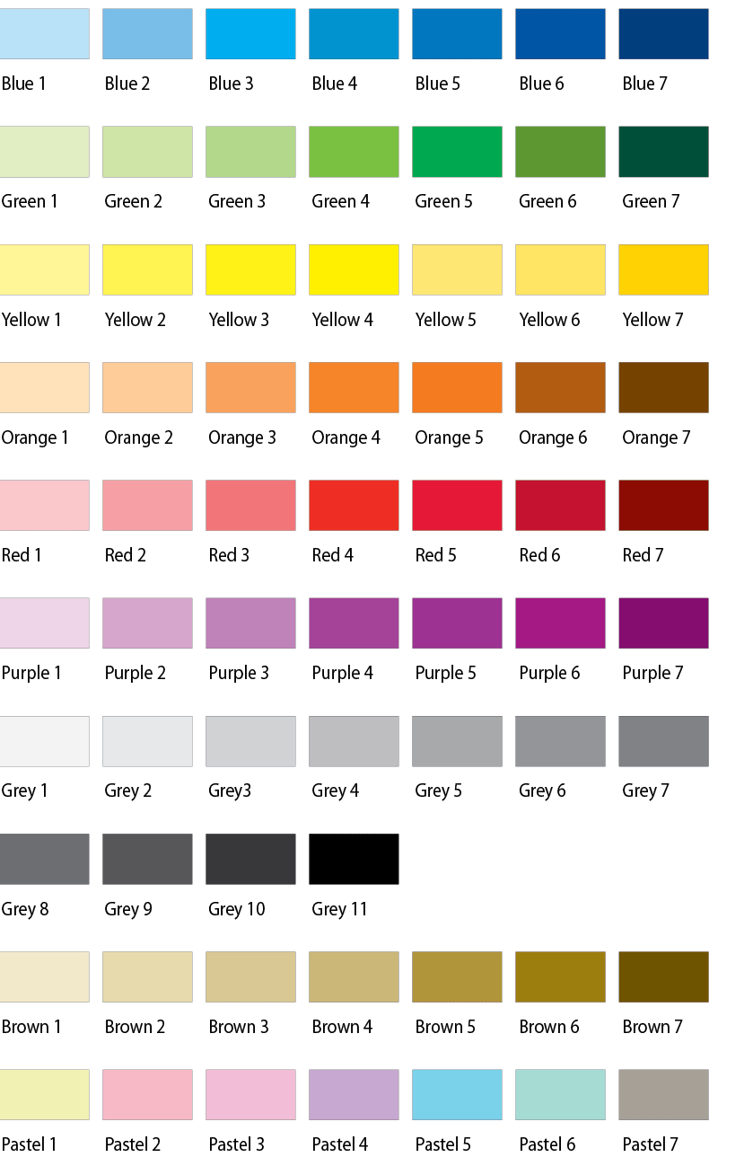Standard colour choices fr stubby coolers