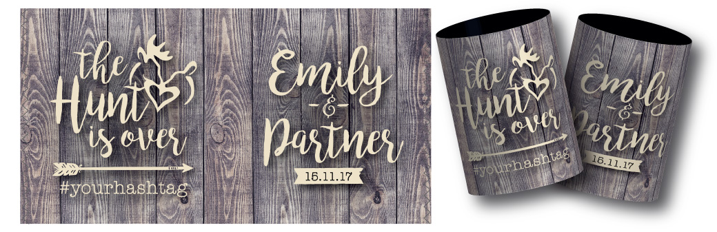 Rustic wedding stubby cooler