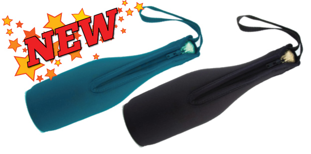 Zip up champagne bottle holder with strap