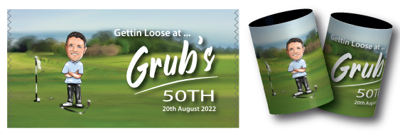 Grub's 50th Birthday stubby coolers