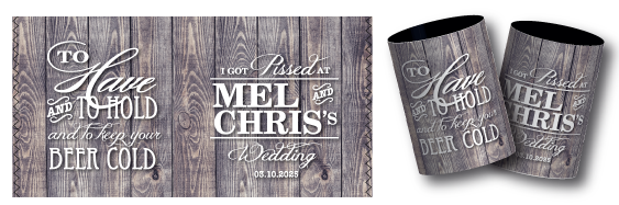 Mel & Chris's wedding stubby holders