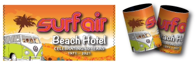 Surfair resort Promotional stubby coolers