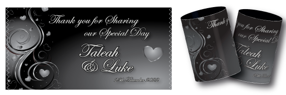 Taleah & Luke's wedding stubby coolers